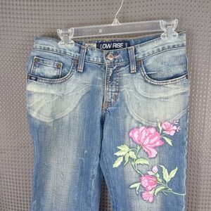 Cruel Girl Low Rise Slim Jeans Womens 5 Short Floral Embroidered Distressed